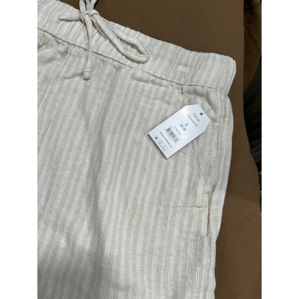 Women's‎ Beige Striped Linen Blend Pull On Shorts Size S Relaxed Fit - Picture 3 of 4